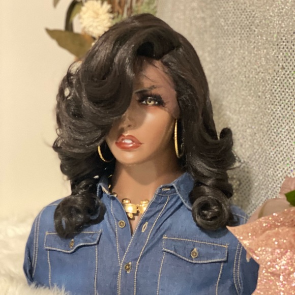 🍁New 20” Kenzie Lace Front 2-Way Parting Space Human Hair Blend Wig🍁 - Picture 4 of 10